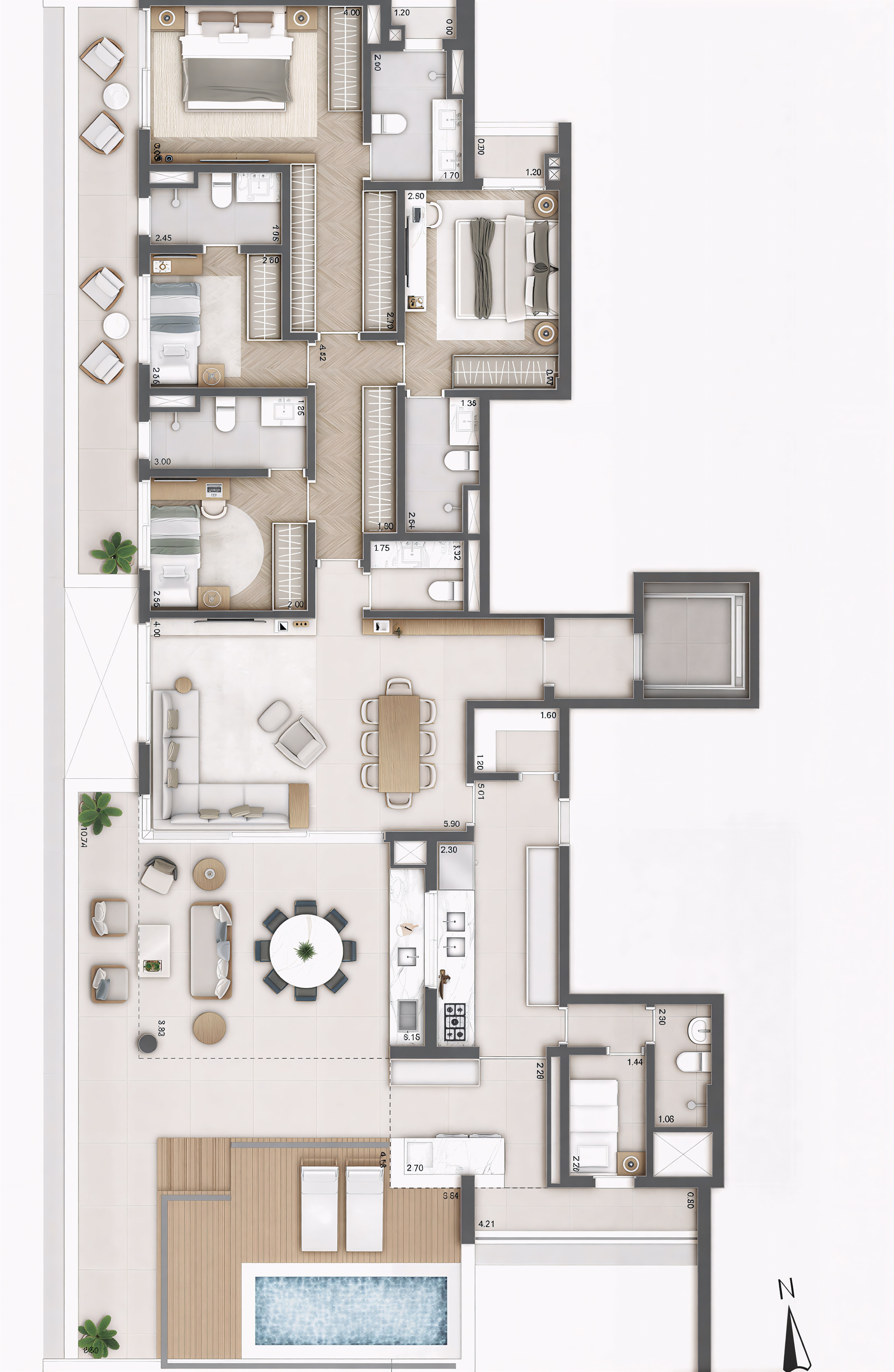 Planta 243m² - 4 suítes